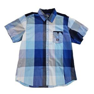 Parish Nation Shirt Men's 3X Large Blue Color‎ Block Short Sleeve Button Up EUC